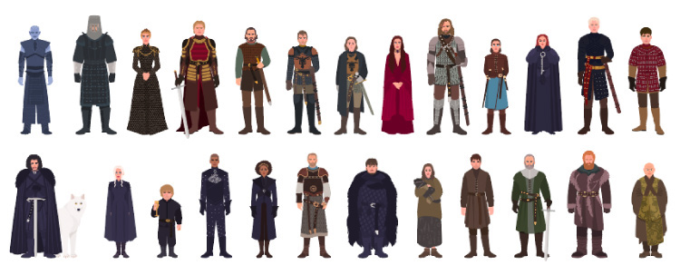 Fictional Game of Thrones characters from the HBO TV series against a white background